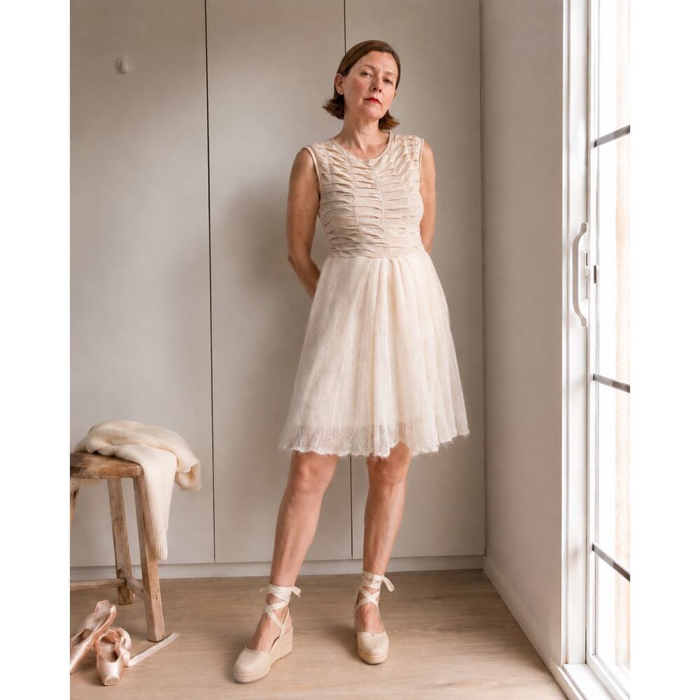 Designer Iilsi KNit Dress Cream Gold Ethereal Size L Coquette Balletcore
